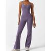 imageYEOREO Women Workout Scrunch Flare Jumpsuits Sexy Backless Butt Lift Gym Yoga JumpsuitsDark Purple