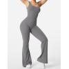 imageYEOREO Women Workout Scrunch Flare Jumpsuits Sexy Backless Butt Lift Gym Yoga JumpsuitsGrey