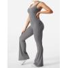 imageYEOREO Women Workout Scrunch Flare Jumpsuits Sexy Backless Butt Lift Gym Yoga JumpsuitsGrey
