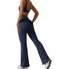 imageYEOREO Women Workout Scrunch Flare Jumpsuits Sexy Backless Butt Lift Gym Yoga JumpsuitsNavy Blue