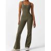 imageYEOREO Women Workout Scrunch Flare Jumpsuits Sexy Backless Butt Lift Gym Yoga JumpsuitsOlive Green