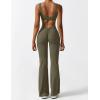 imageYEOREO Women Workout Scrunch Flare Jumpsuits Sexy Backless Butt Lift Gym Yoga JumpsuitsOlive Green