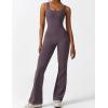 imageYEOREO Women Workout Scrunch Flare Jumpsuits Sexy Backless Butt Lift Gym Yoga JumpsuitsPurple Grey
