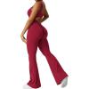 imageYEOREO Women Workout Scrunch Flare Jumpsuits Sexy Backless Butt Lift Gym Yoga JumpsuitsBurgundy