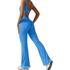 imageYEOREO Women Workout Scrunch Flare Jumpsuits Sexy Backless Butt Lift Gym Yoga JumpsuitsBlue