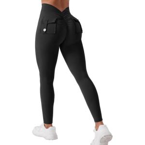 imageYEOREO Leggings with Pockets for Women V Back Scrunch Workout Leggings Tummy Control Butt Lifting Gym Yoga Leggings
