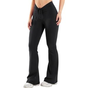 imageYEOREO Women Workout Scrunch Flare Leggings Drawstring No Front Seam Ericane Butt Lifting 315quot Gym Yoga LeggingsBlack