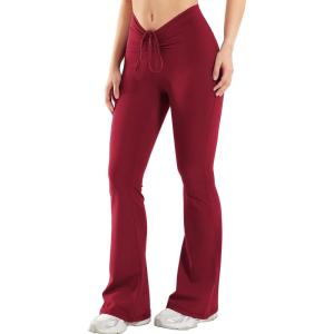 imageYEOREO Women Workout Scrunch Flare Leggings Drawstring No Front Seam Ericane Butt Lifting 315quot Gym Yoga LeggingsWine