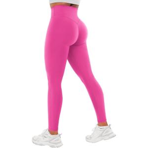 imageYEOREO Workout Leggings for Women Hidden Scrunch Tummy Control Leggings Agathia High Waisted Gym Yoga PantsRose Red