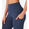 imageYEOREO Women Mini Flare Split Hem Leggings with Pockets Tummy Control Workout Leggings Anilnia Hidden Scrunch Gym Yoga PantsDark Blue