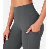imageYEOREO Women Mini Flare Split Hem Leggings with Pockets Tummy Control Workout Leggings Anilnia Hidden Scrunch Gym Yoga PantsDark Gray