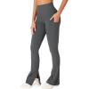 imageYEOREO Women Mini Flare Split Hem Leggings with Pockets Tummy Control Workout Leggings Anilnia Hidden Scrunch Gym Yoga PantsDark Gray