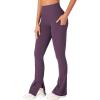 imageYEOREO Women Mini Flare Split Hem Leggings with Pockets Tummy Control Workout Leggings Anilnia Hidden Scrunch Gym Yoga PantsPurple