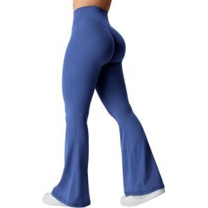 imageYEOREO Kalie Flare Scrunch Leggings for Women V Cross Waist Bell Bottom Yoga Pants Tummy Control Bootcut Workout LeggingsBlue