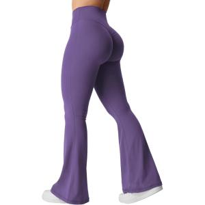 imageYEOREO Kalie Flare Scrunch Leggings for Women V Cross Waist Bell Bottom Yoga Pants Tummy Control Bootcut Workout LeggingsBlue Purple