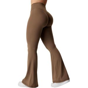 imageYEOREO Kalie Flare Scrunch Leggings for Women V Cross Waist Bell Bottom Yoga Pants Tummy Control Bootcut Workout LeggingsBrown