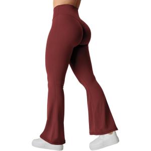 imageYEOREO Kalie Flare Scrunch Leggings for Women V Cross Waist Bell Bottom Yoga Pants Tummy Control Bootcut Workout LeggingsBurgundy