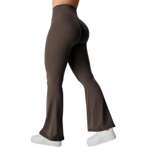 imageYEOREO Kalie Flare Scrunch Leggings for Women V Cross Waist Bell Bottom Yoga Pants Tummy Control Bootcut Workout LeggingsCoffee