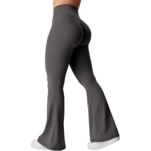 imageYEOREO Kalie Flare Scrunch Leggings for Women V Cross Waist Bell Bottom Yoga Pants Tummy Control Bootcut Workout LeggingsDark Grey