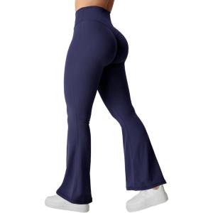 imageYEOREO Kalie Flare Scrunch Leggings for Women V Cross Waist Bell Bottom Yoga Pants Tummy Control Bootcut Workout LeggingsNavy