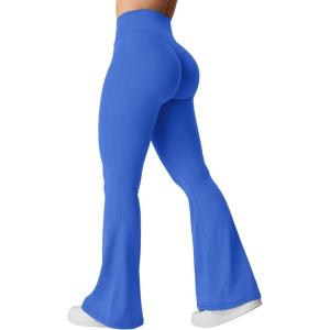 imageYEOREO Kalie Flare Scrunch Leggings for Women V Cross Waist Bell Bottom Yoga Pants Tummy Control Bootcut Workout LeggingsSapphire Blue