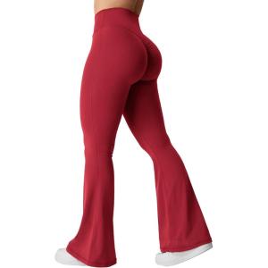 imageYEOREO Kalie Flare Scrunch Leggings for Women V Cross Waist Bell Bottom Yoga Pants Tummy Control Bootcut Workout LeggingsWine Red