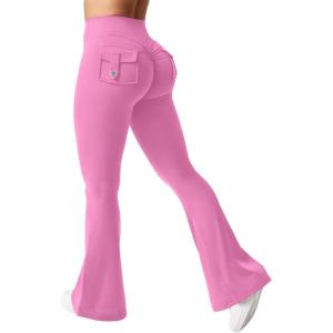 imageYEOREO CoreFlex Flare Leggings with Pockets for Women Scrunch Workout Leggings Butt Lifting Gym Yoga PantsBegonia Pink