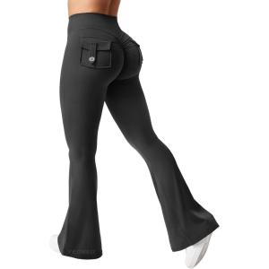 imageYEOREO CoreFlex Flare Leggings with Pockets for Women Scrunch Workout Leggings Butt Lifting Gym Yoga PantsBlack