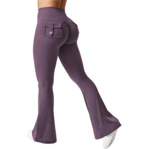 imageYEOREO CoreFlex Flare Leggings with Pockets for Women Scrunch Workout Leggings Butt Lifting Gym Yoga PantsBlack Berry Purple