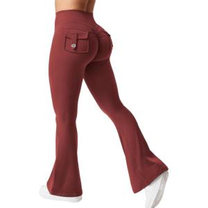 imageYEOREO CoreFlex Flare Leggings with Pockets for Women Scrunch Workout Leggings Butt Lifting Gym Yoga PantsBurgundy