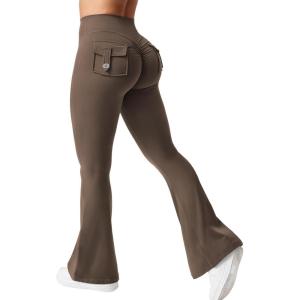 imageYEOREO CoreFlex Flare Leggings with Pockets for Women Scrunch Workout Leggings Butt Lifting Gym Yoga PantsCoffee