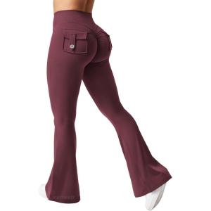 imageYEOREO CoreFlex Flare Leggings with Pockets for Women Scrunch Workout Leggings Butt Lifting Gym Yoga PantsDark Cherry