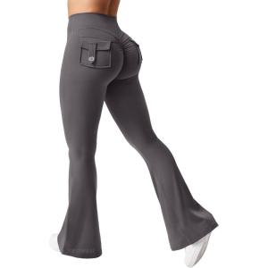 imageYEOREO CoreFlex Flare Leggings with Pockets for Women Scrunch Workout Leggings Butt Lifting Gym Yoga PantsDark Gray