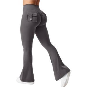 imageYEOREO CoreFlex Flare Leggings with Pockets for Women Scrunch Workout Leggings Butt Lifting Gym Yoga PantsDark Grey