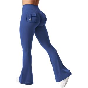imageYEOREO CoreFlex Flare Leggings with Pockets for Women Scrunch Workout Leggings Butt Lifting Gym Yoga PantsDeep Blue