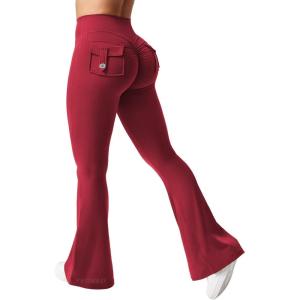 imageYEOREO CoreFlex Flare Leggings with Pockets for Women Scrunch Workout Leggings Butt Lifting Gym Yoga PantsDeep Burgundy