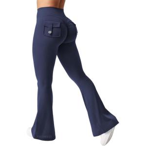 imageYEOREO CoreFlex Flare Leggings with Pockets for Women Scrunch Workout Leggings Butt Lifting Gym Yoga PantsDeep Navy