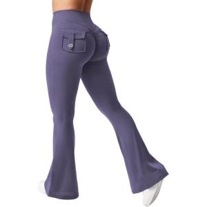 imageYEOREO CoreFlex Flare Leggings with Pockets for Women Scrunch Workout Leggings Butt Lifting Gym Yoga PantsDeep Purple