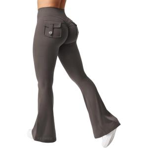 imageYEOREO CoreFlex Flare Leggings with Pockets for Women Scrunch Workout Leggings Butt Lifting Gym Yoga PantsGray Coffee