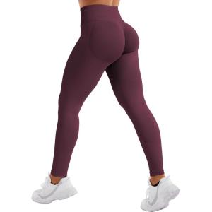 imageYEOREO SoftHue Hidden Scrunch Butt Workout Leggings for Women Seamless Mid Low Waist 25quot Impact Yoga Pants Tummy ControlDark Cherry