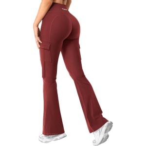 imageYEOREO Workout Flare Leggings with Pockets for Women Byenda Scrunch Butt Lifting Leggings Women No Front Seam Yoga PantsBurgundy