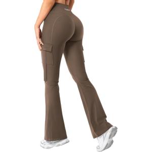 imageYEOREO Workout Flare Leggings with Pockets for Women Byenda Scrunch Butt Lifting Leggings Women No Front Seam Yoga PantsCoffee