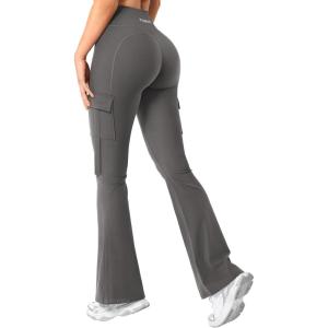 imageYEOREO Workout Flare Leggings with Pockets for Women Byenda Scrunch Butt Lifting Leggings Women No Front Seam Yoga PantsDark Grey