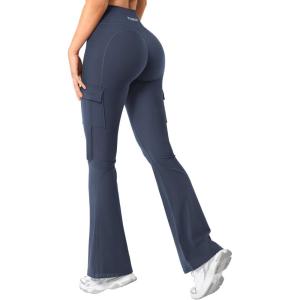 imageYEOREO Workout Flare Leggings with Pockets for Women Byenda Scrunch Butt Lifting Leggings Women No Front Seam Yoga PantsNavy Blue