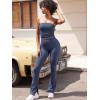 imageYEOREO Flare Split Hem Leggings for Women Tummy Control Workout Leggings Nasreen Hidden Scrunch Bootcut Gym Yoga PantsDark Blue