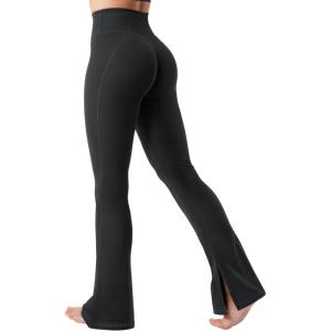 imageYEOREO Flare Split Hem Leggings for Women Tummy Control Workout Leggings Nasreen Hidden Scrunch Bootcut Gym Yoga PantsBlack