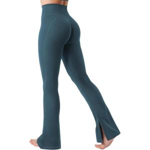 imageYEOREO Flare Split Hem Leggings for Women Tummy Control Workout Leggings Nasreen Hidden Scrunch Bootcut Gym Yoga PantsBlue Green