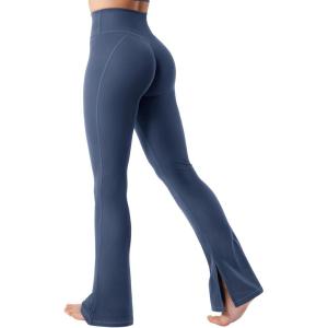 imageYEOREO Flare Split Hem Leggings for Women Tummy Control Workout Leggings Nasreen Hidden Scrunch Bootcut Gym Yoga PantsDark Blue