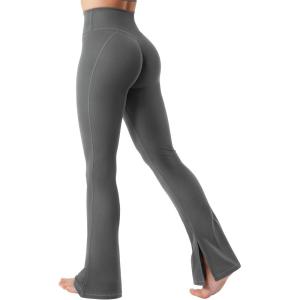 imageYEOREO Flare Split Hem Leggings for Women Tummy Control Workout Leggings Nasreen Hidden Scrunch Bootcut Gym Yoga PantsDark Gray