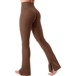 imageYEOREO Flare Split Hem Leggings for Women Tummy Control Workout Leggings Nasreen Hidden Scrunch Bootcut Gym Yoga PantsDeep Brown